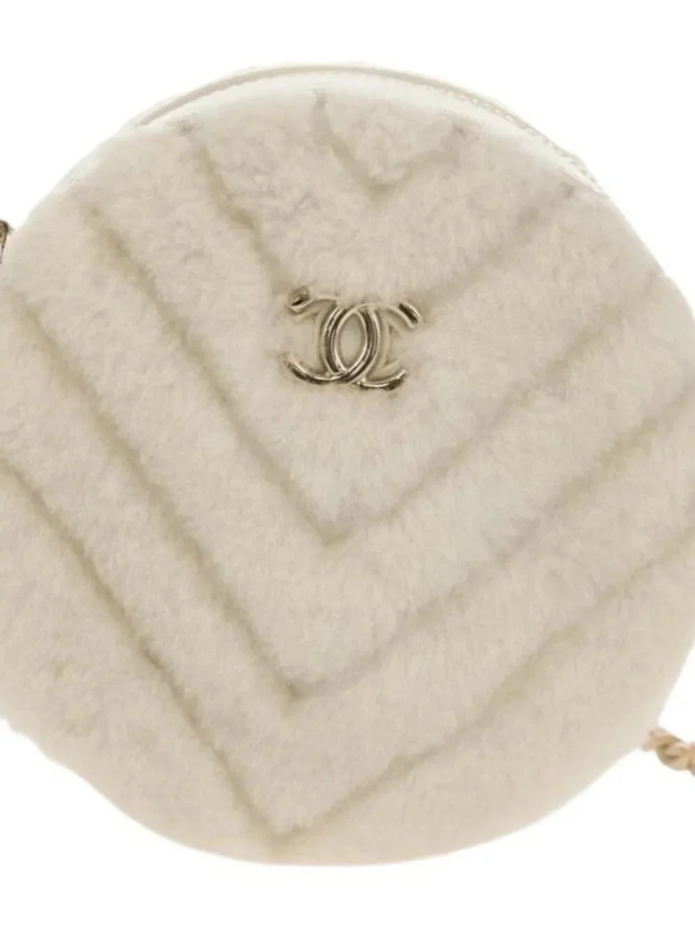 CHANEL V Stitch Chain Shoulder Bag Mouton White Gold CC Auth 148461AM